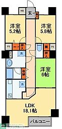 JR武蔵野線 船橋法典駅 徒歩10分の賃貸マンション 5階3LDKの間取り