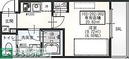 京成松戸線 二和向台駅 徒歩7分の賃貸アパート 3階1Kの間取り