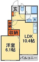 アモーレ鎌ヶ谷大仏 1階1LDKの間取り