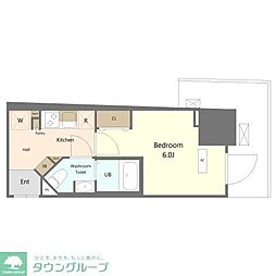 Alivis船橋East.West 12階1Kの間取り