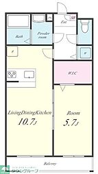 ウィステリア　シャトー 2階1LDKの間取り