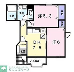 スイートとまと一番館 1階2DKの間取り