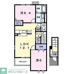 パールウイングIII 2階2LDKの間取り