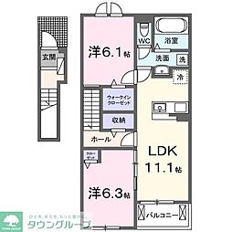 レ　プリューム　アン 2階2LDKの間取り