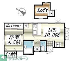 ジュネパレス松戸第126 2階1LDKの間取り