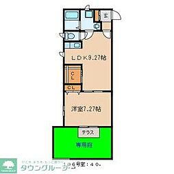 北総鉄道 北国分駅 徒歩16分の賃貸アパート 1階1LDKの間取り