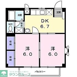 ラングウッドA 2DKの間取図画像