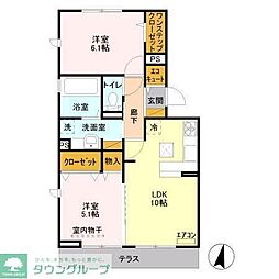 プレミールB 2LDKの間取図画像