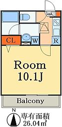 グランクオール六実 1Kの間取図画像