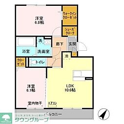 カーザ・ビアンカ 2LDKの間取図画像