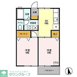 グリーンヒルズ中峠台B 2DKの間取図画像