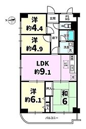 花園スカイハイツ 4LDKの間取図画像