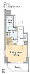 エムズイースト亀戸 1Kの間取図画像