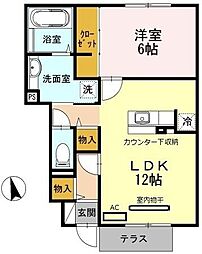 リッツハウスミノール2 1LDKの間取図画像