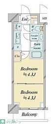ドゥーエ新横浜 2Kの間取図画像