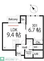 ハーミットクラブハウス長津田2D号棟 1LDKの間取図画像