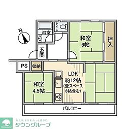 有馬南住宅1号棟 2LDKの間取図画像