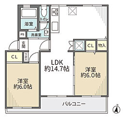長津田団地2号棟 2LDKの間取図画像