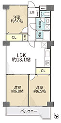 上大岡セントラルハイツA棟 3LDKの間取図画像
