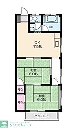 東武東上線 上福岡駅 徒歩9分の賃貸マンション 3階2DKの間取り