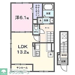西武新宿線 本川越駅 バス8分 神明町下車 徒歩15分の賃貸アパート 2階1LDKの間取り