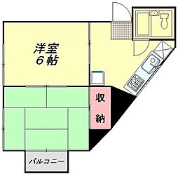 東武東上線 鶴瀬駅 徒歩18分の賃貸アパート 2階2Kの間取り
