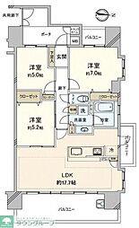 東武東上線 川越駅 徒歩3分の賃貸マンション 9階3LDKの間取り