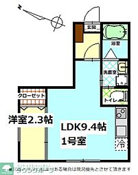 東武東上線 東松山駅 徒歩30分の賃貸アパート 2階1LDKの間取り