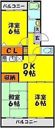 東武東上線 若葉駅 徒歩9分の賃貸マンション 4階3DKの間取り
