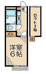 西武新宿線 本川越駅 徒歩5分の賃貸アパート 2階1Kの間取り