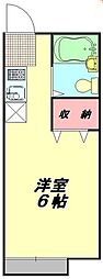 東武東上線 鶴瀬駅 徒歩13分の賃貸アパート 2階ワンルームの間取り
