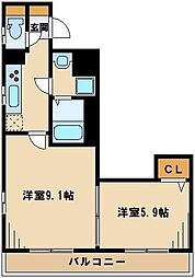西武新宿線 新所沢駅 徒歩9分の賃貸アパート 3階2Kの間取り