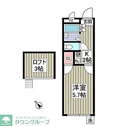 東武東上線 若葉駅 徒歩18分の賃貸アパート 1階1Kの間取り