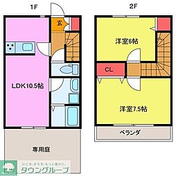 東武東上線 若葉駅 徒歩20分の賃貸アパート 2階2LDKの間取り