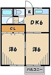 東武東上線 北坂戸駅 徒歩10分の賃貸アパート 1階2DKの間取り