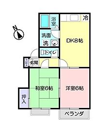 東武東上線 若葉駅 徒歩15分の賃貸アパート 2階2DKの間取り