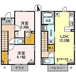 西武新宿線 本川越駅 バス12分 東明寺橋下車 徒歩4分の賃貸アパート 2階2LDKの間取り