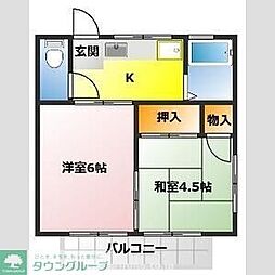 東武東上線 上福岡駅 徒歩21分の賃貸アパート 2階2Kの間取り