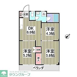東武東上線 若葉駅 徒歩25分の賃貸マンション 1階3SDKの間取り