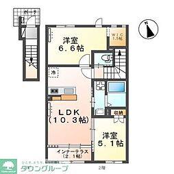 東武越生線 坂戸駅 徒歩29分の賃貸アパート 2階2LDKの間取り