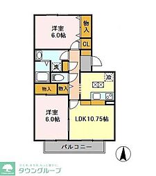 東武東上線 朝霞駅 徒歩18分の賃貸アパート 1階2LDKの間取り