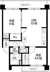 常盤台マイコーポ 1階2LDKの間取り