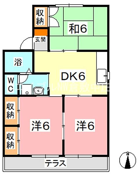 岡山県総社市総社1丁目(賃貸アパート3DK・1階・53.46㎡)の写真 その2