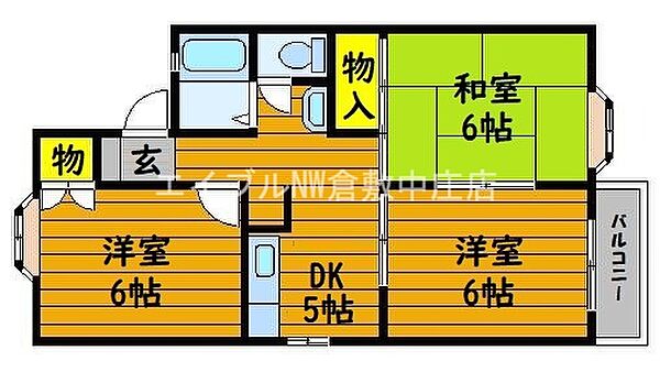 アンジェリーク上東A ｜岡山県倉敷市上東(賃貸アパート3DK・2階・49.69㎡)の写真 その2