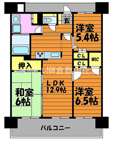 岡山県倉敷市昭和2丁目(賃貸マンション2SLDK・7階・72.00㎡)の写真 その2