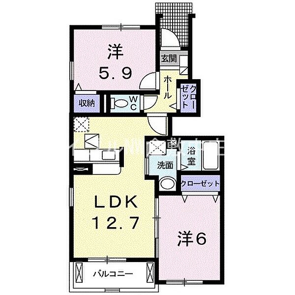 ジェルメ渡辺Ｂ ｜岡山県倉敷市福井(賃貸アパート2LDK・1階・55.47㎡)の写真 その2