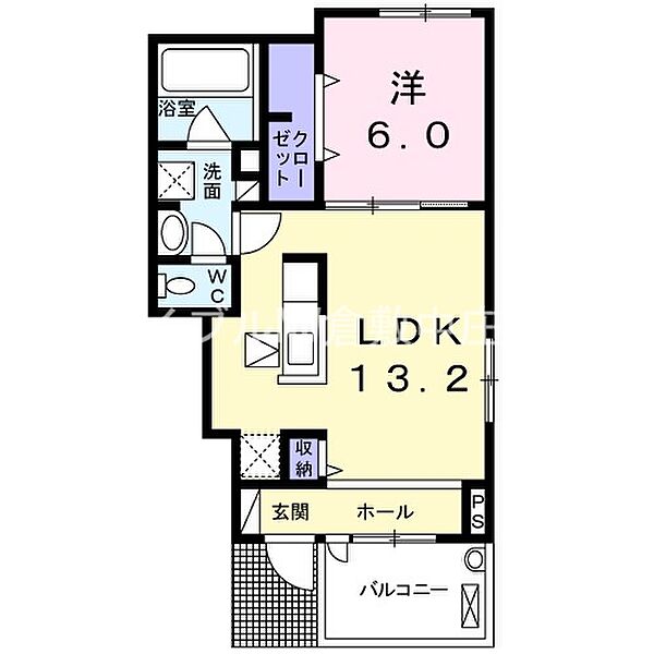 トパーズＢ ｜岡山県倉敷市沖新町(賃貸アパート1LDK・1階・47.76㎡)の写真 その2