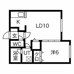 クラリス菊水 2階1LDKの間取り