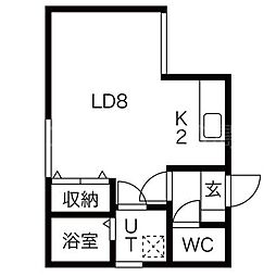 レーベルシャトー菊水 2階1Kの間取り