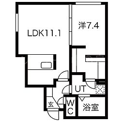 カーサフェリーチェ学園前 3階1LDKの間取り